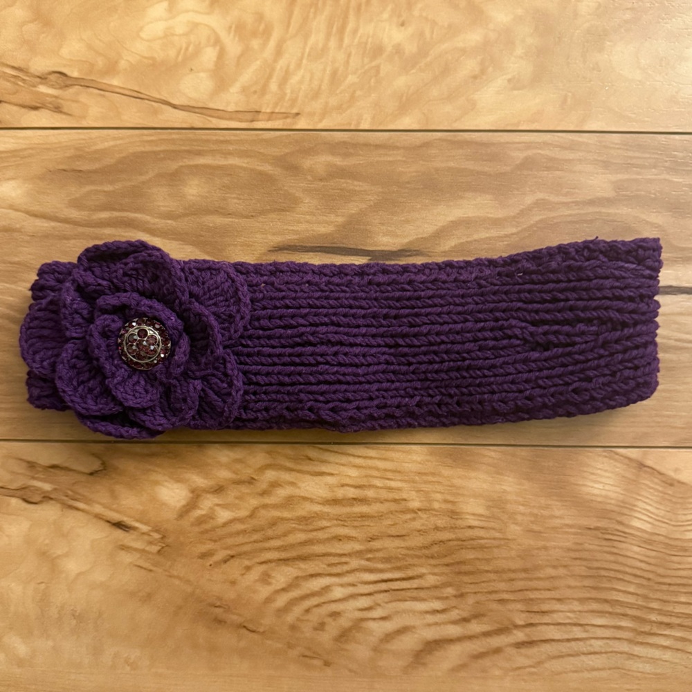 Purple Knit Headband with Flower